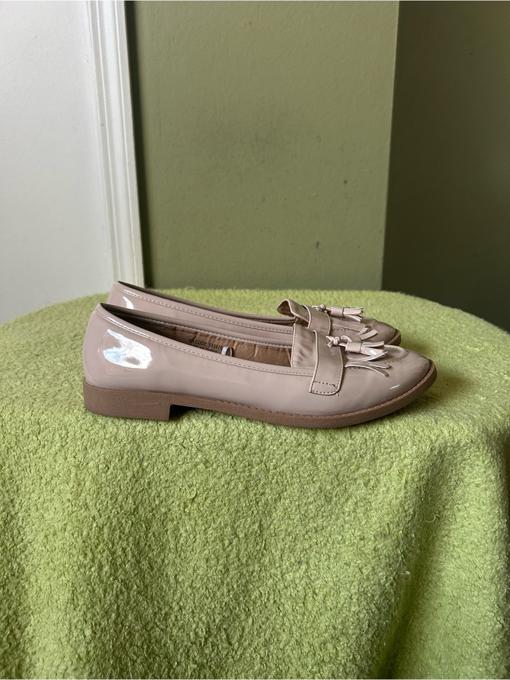 Primark Nude Patent Tassel Loafers Sz 8